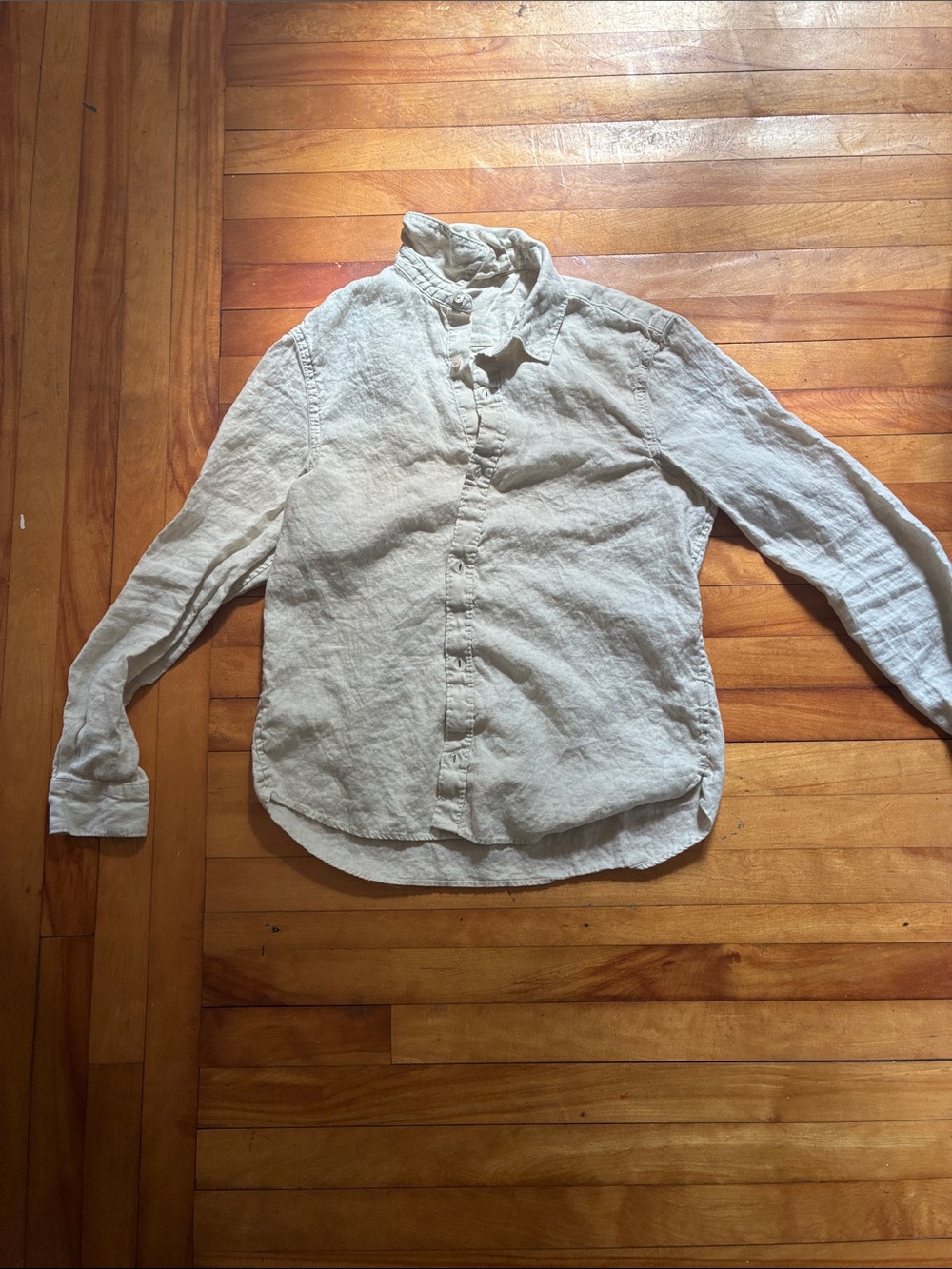 Zara Men's Light Beige Linen Button-Down Shirt
